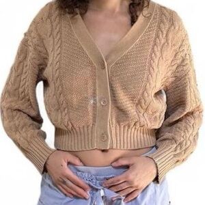 Cozy Japanese Tan Cable Knit Cardigan